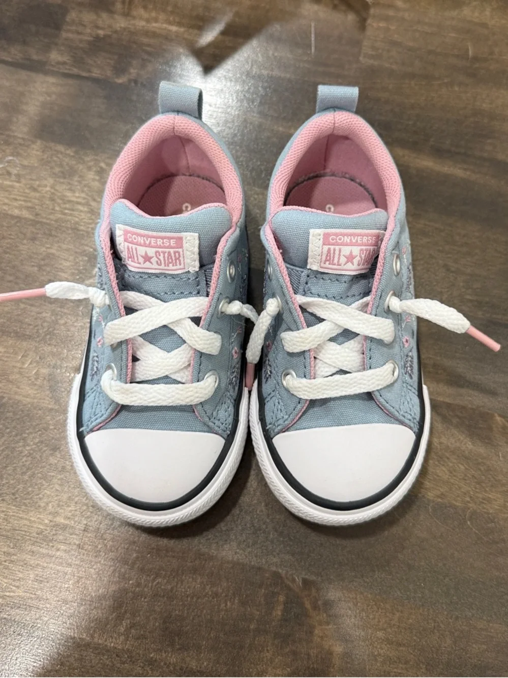 Converse Kids Low Top Floral Sneakers - Light Blue/Pink